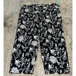 NEW Philosophy Womens Size Petite XL  PXL Black White Floral Ankle Pull On Pants
